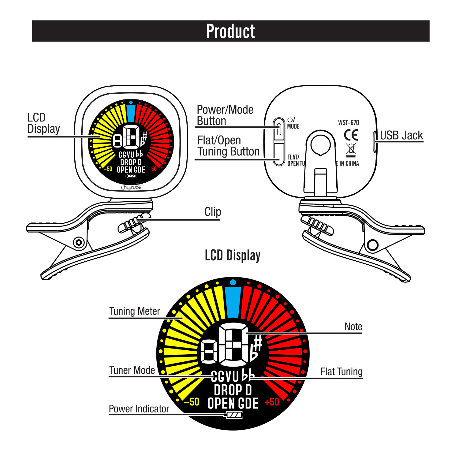 Cherub WST-670 Rechargeable Cl - Guitar Tuner Clip review and price