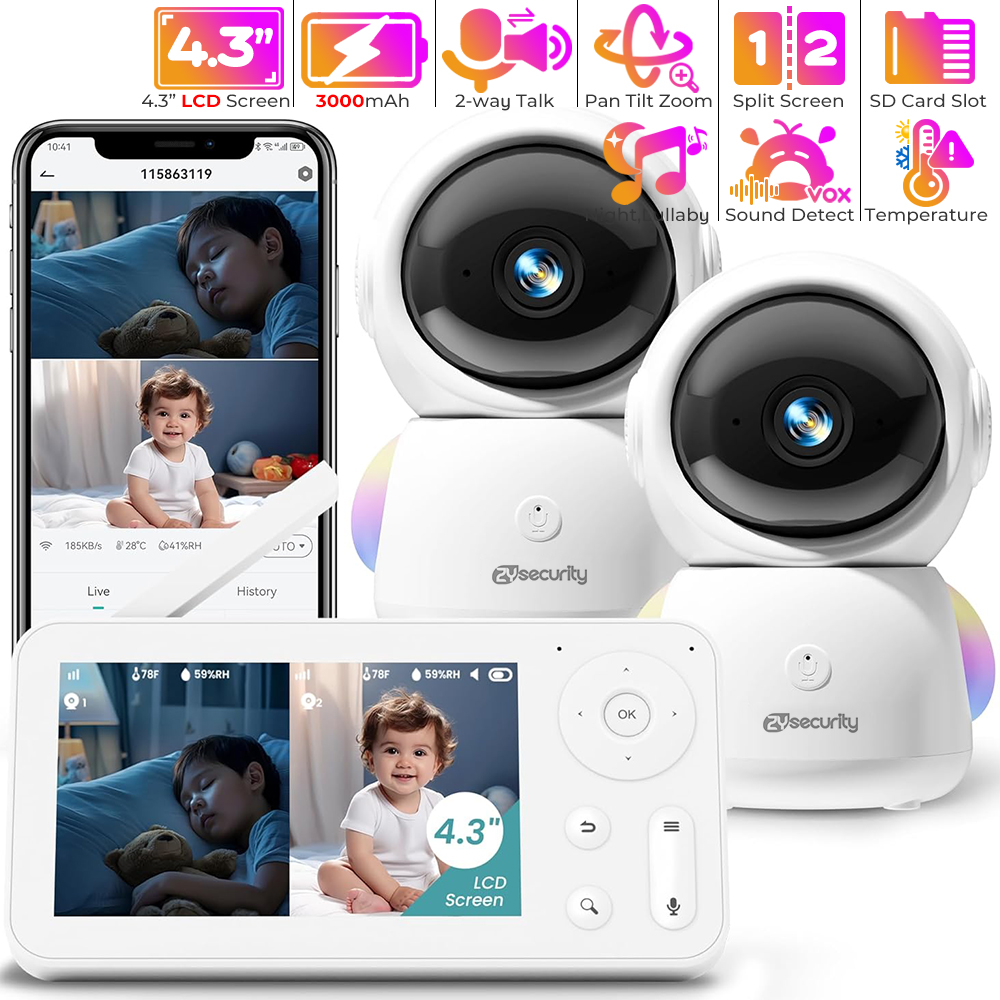 2K Baby Monitor with 2 Cameras - Audio Music Apps review and price